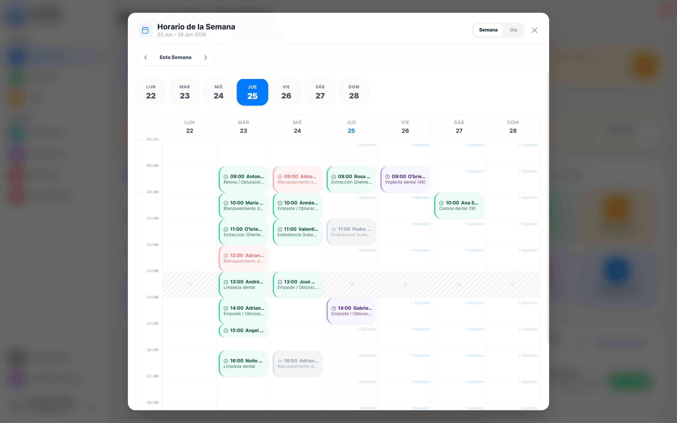 Calendario semanal drag & drop